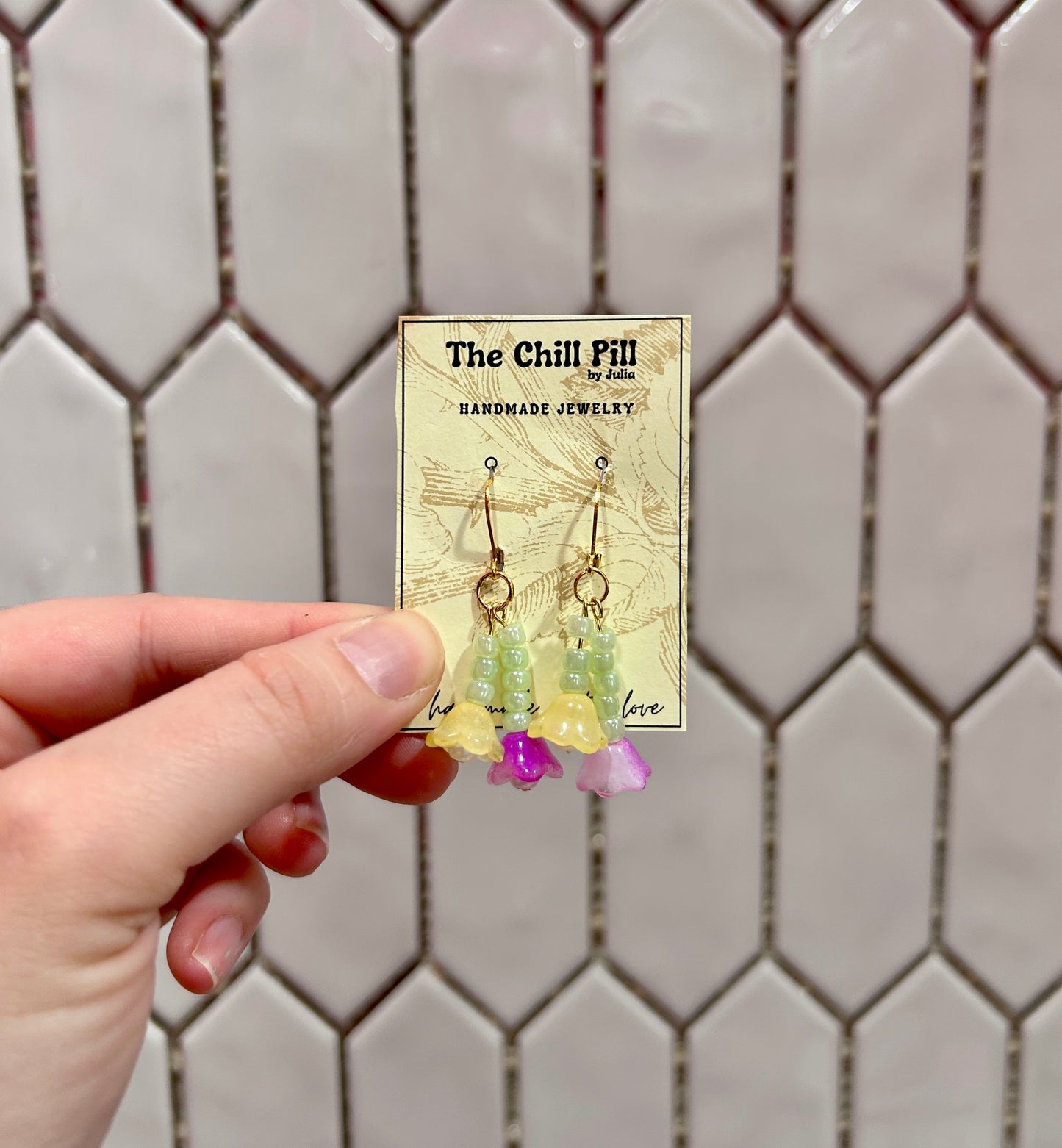 Pink and Yellow Bellflower Earrings