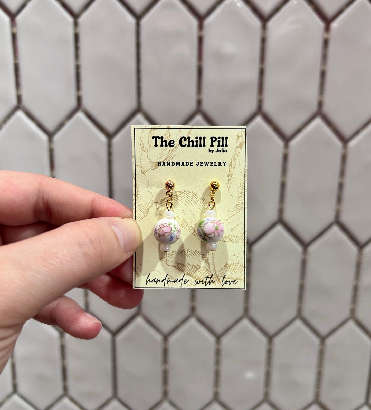 Pink Poppy + Cabochon Earrings