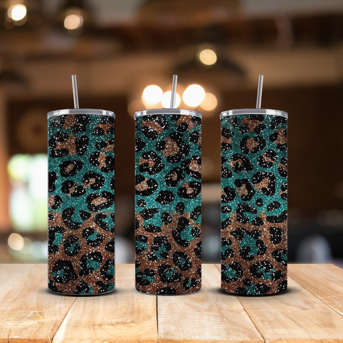 20oz Teal Cheetah Glitter